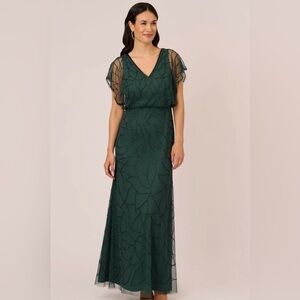 Adrianna Papell forest green floor length beaded gown - NWT